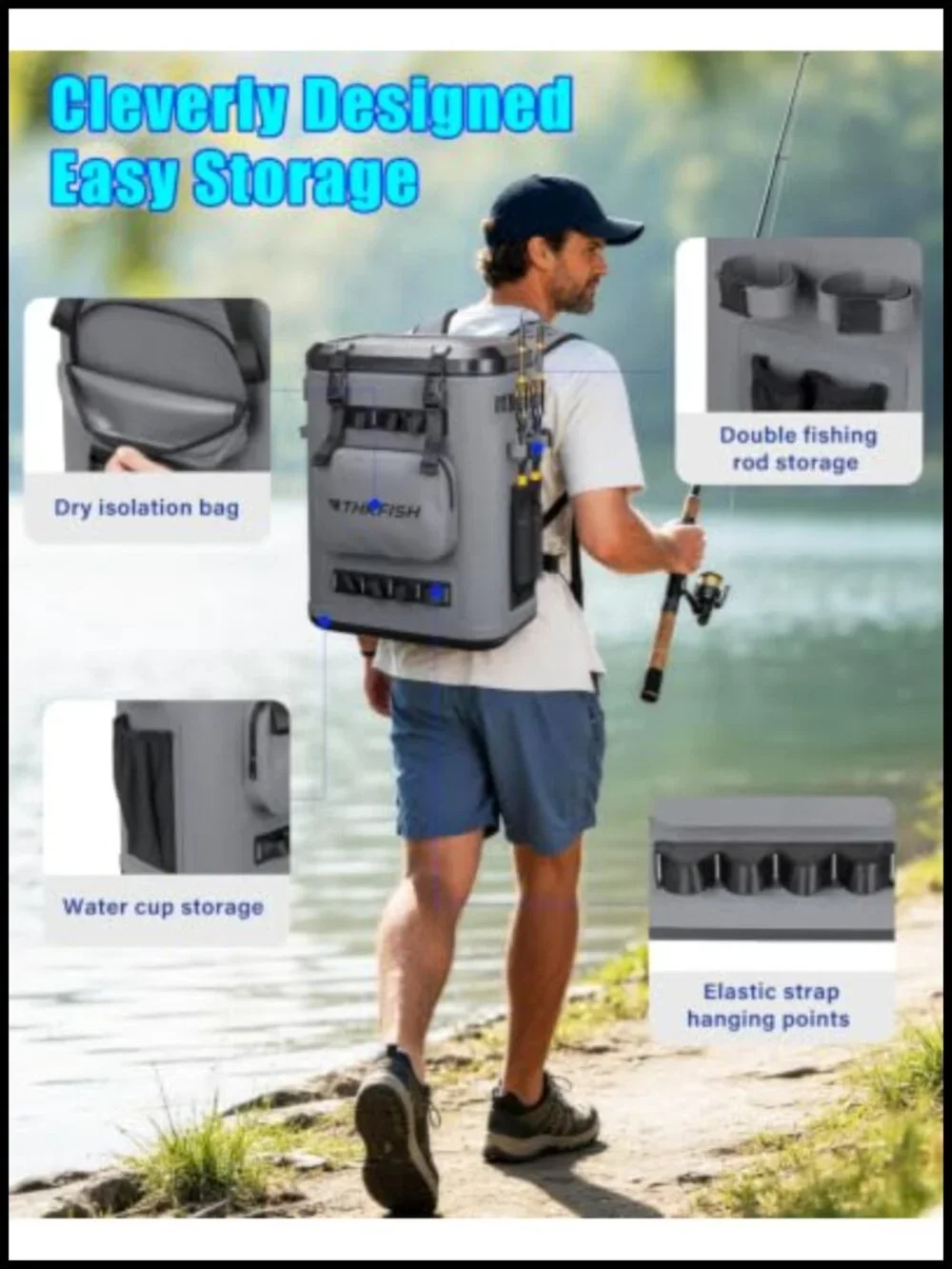 Magnetic Insulated Backpack Cooler for Camping Fishing 36 Can Capacity